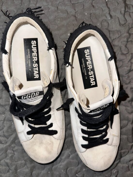 Super-Star Sneakers White Leather Black Suede Star Men\'s US10/EU43